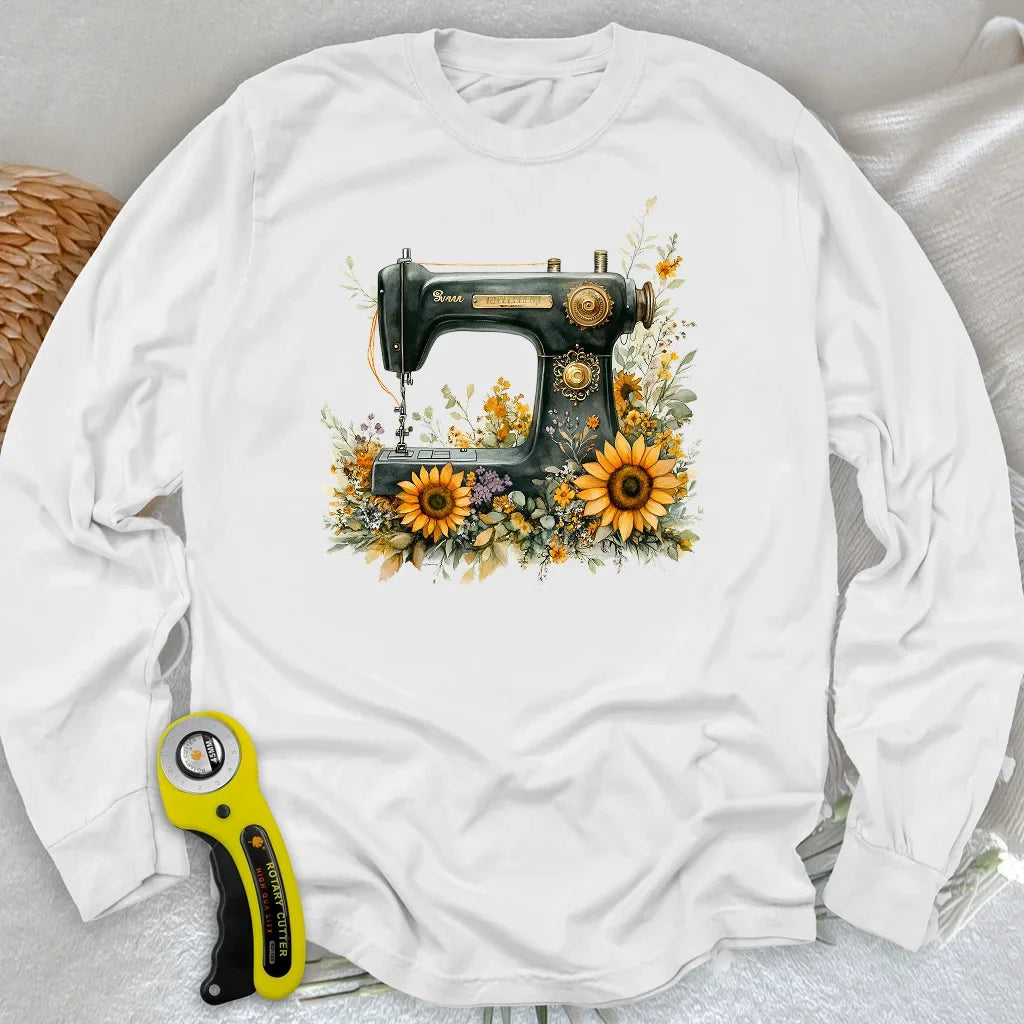 Floral Sewing Machine Long Sleeve T-shirt