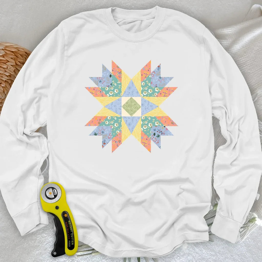 Floral Star Quilt Long Sleeve T-shirt