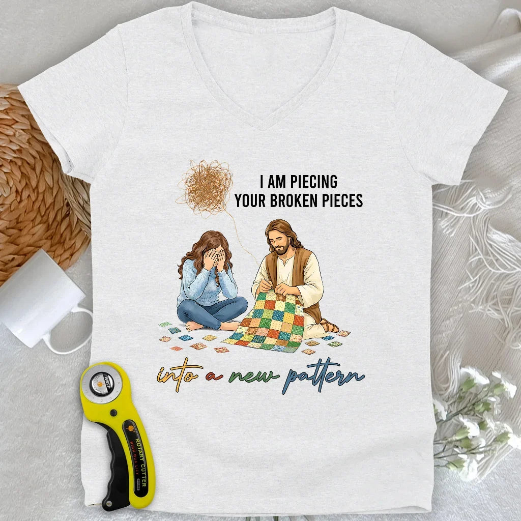 God Piecing Broken Pieces Lady V-neck