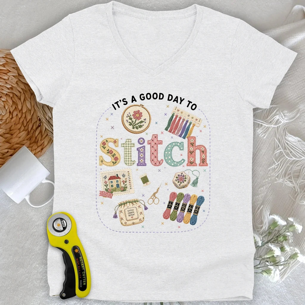 Good Day To Cross Stitch Lady V-neck