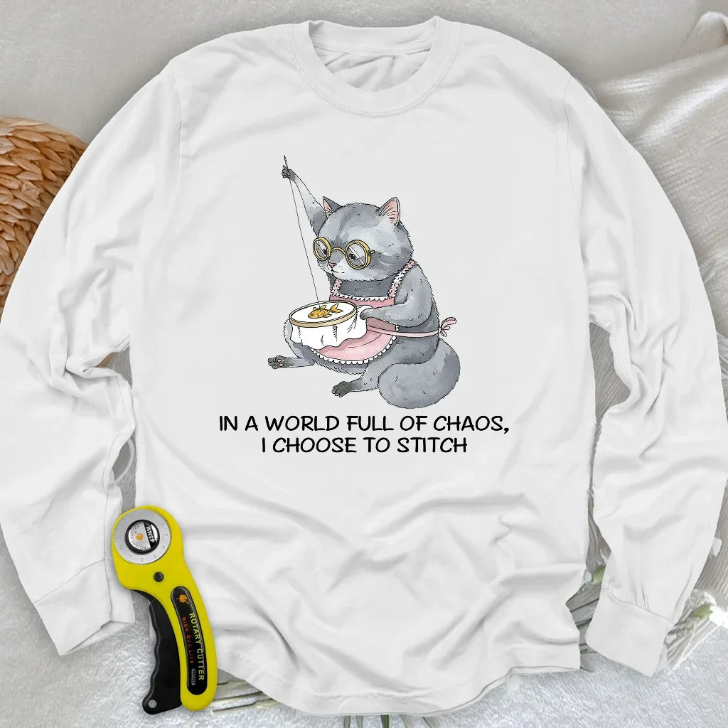 Granny Cat Sewist Long Sleeve T-shirt