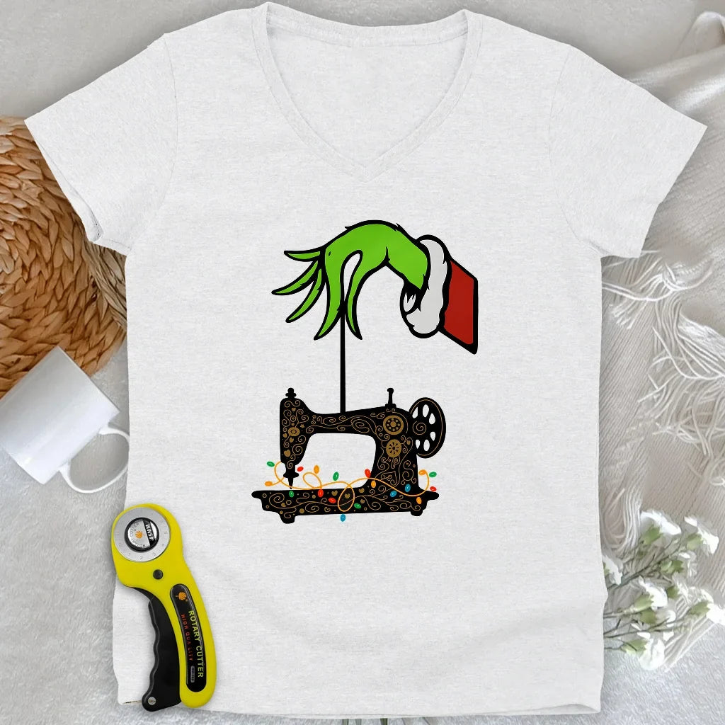 Grinch Stole Stitches Lady V-neck
