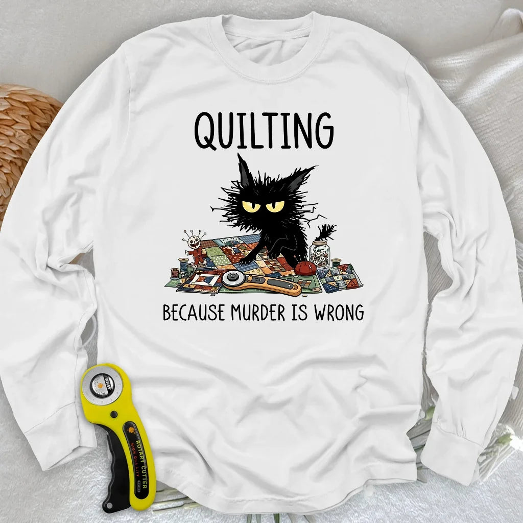 Grumpy Quilter Cat Long Sleeve T-shirt