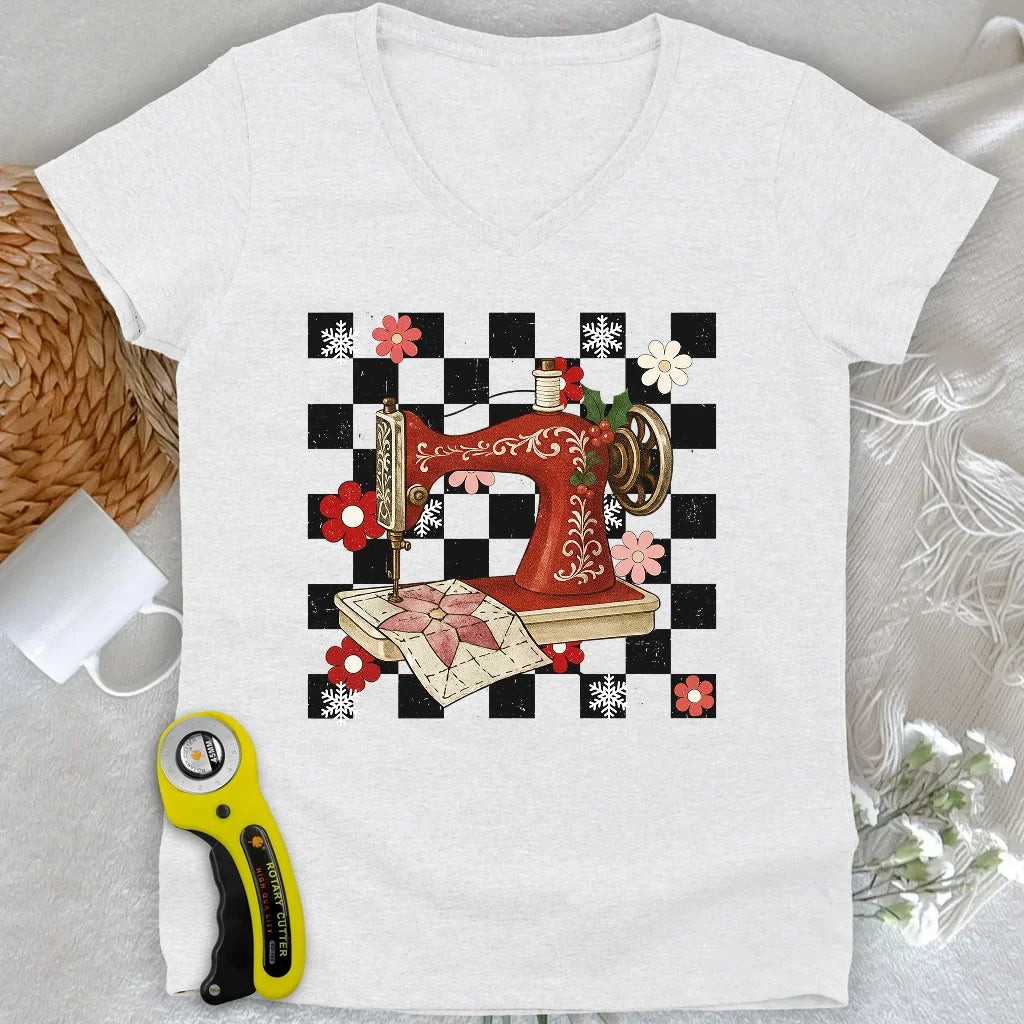 Holly Jolly Stitcher Lady V-neck
