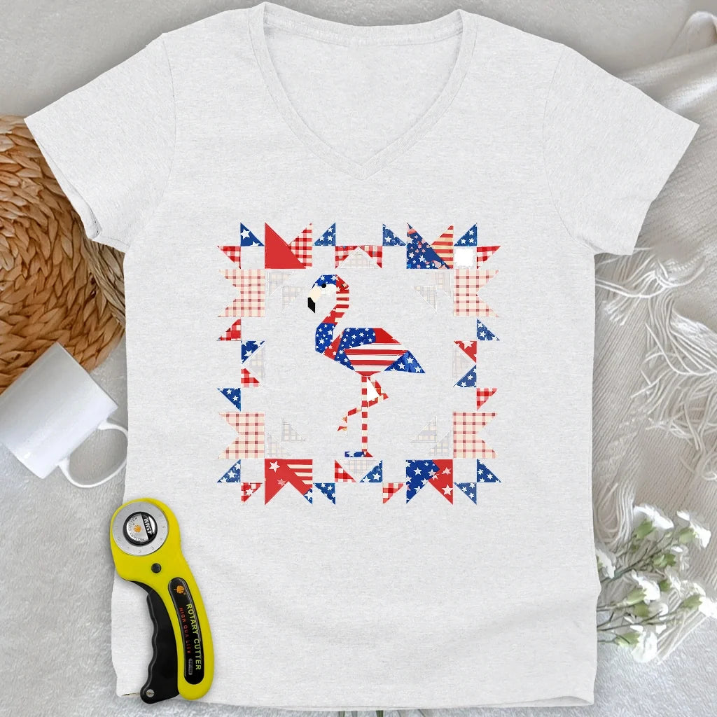 Liberty Flamingo Patchwork Lady V-neck