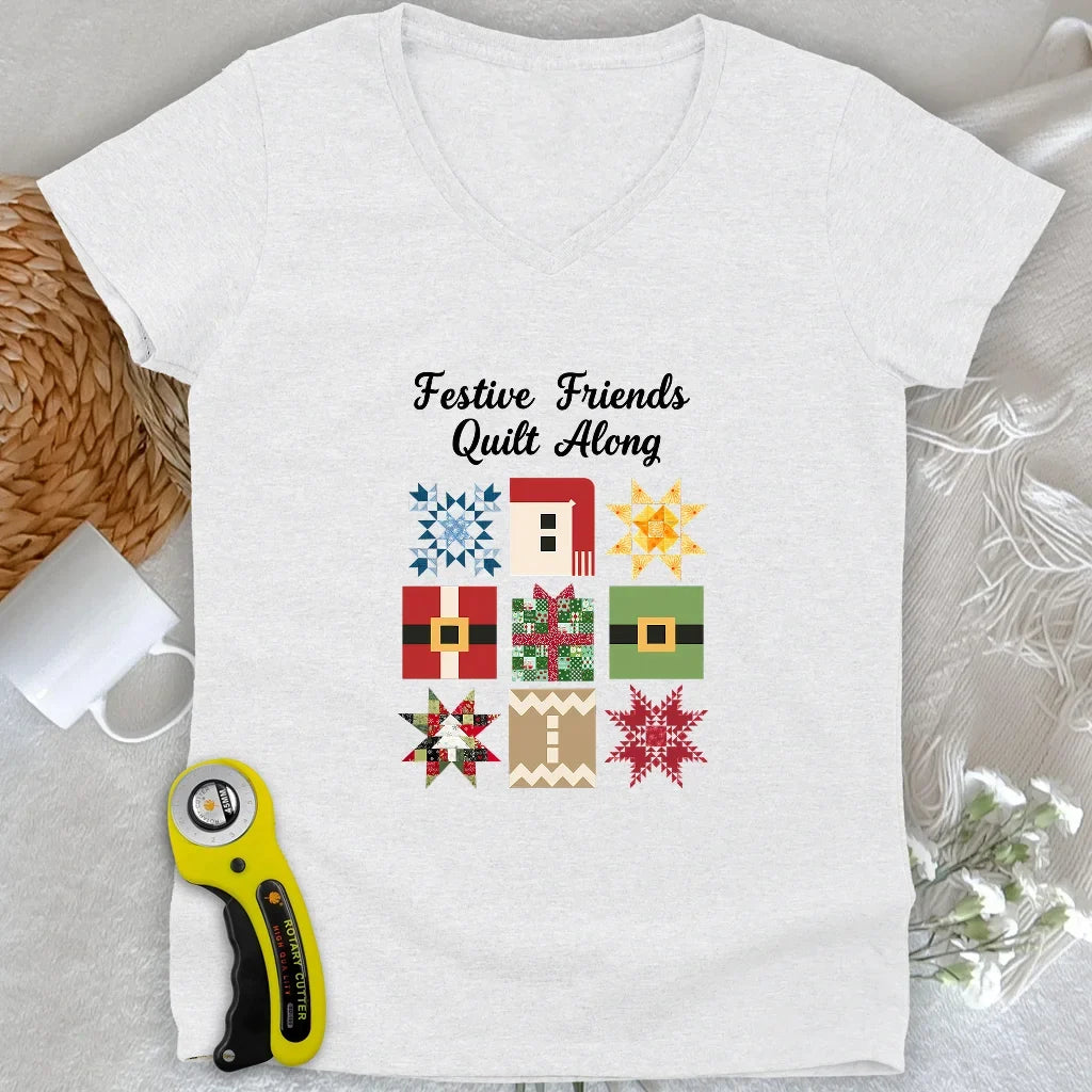 Merry Makers Quilt Lady V-neck