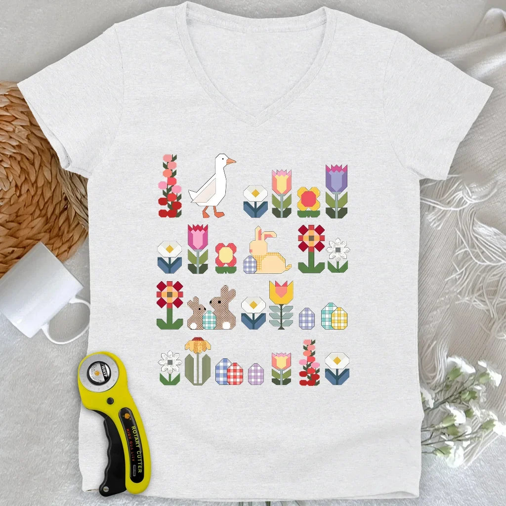 Patchwork Blooms Lady V-neck