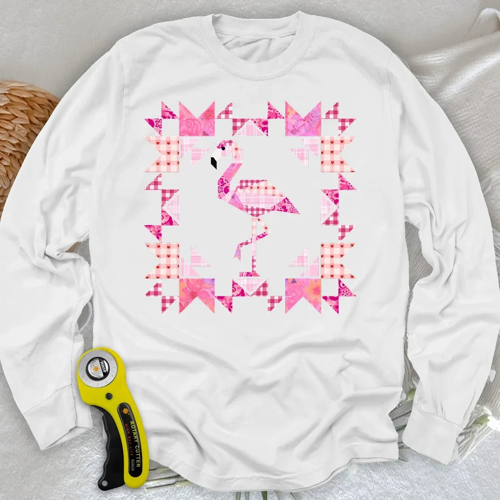 Patchwork Flamingo Panel Long Sleeve T-shirt