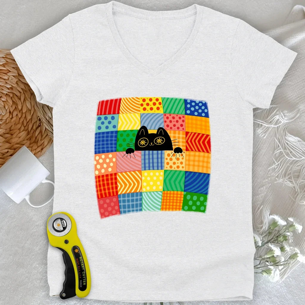 Patchwork Kitty Lady V-neck