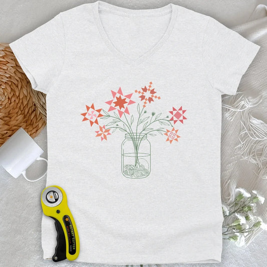 Patchwork Posy Jar Lady V-neck