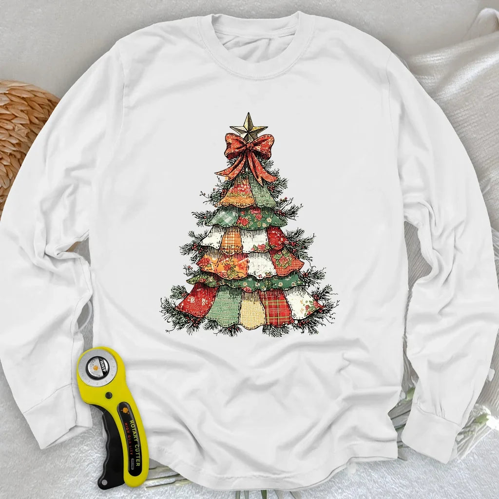 Patchwork Xmas Tree Long Sleeve T-shirt