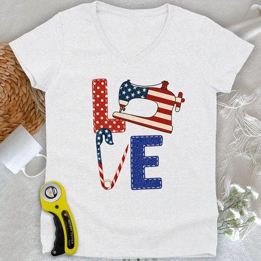 Patriotic Sewist Lady V-neck