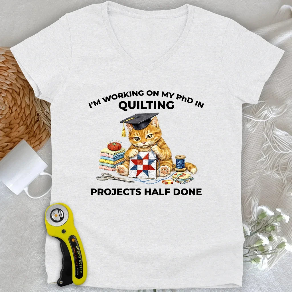 PhD In Quilting Lady V-neck