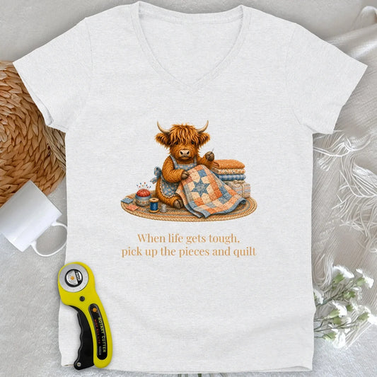 Pieces and Quilt Lady V-neck