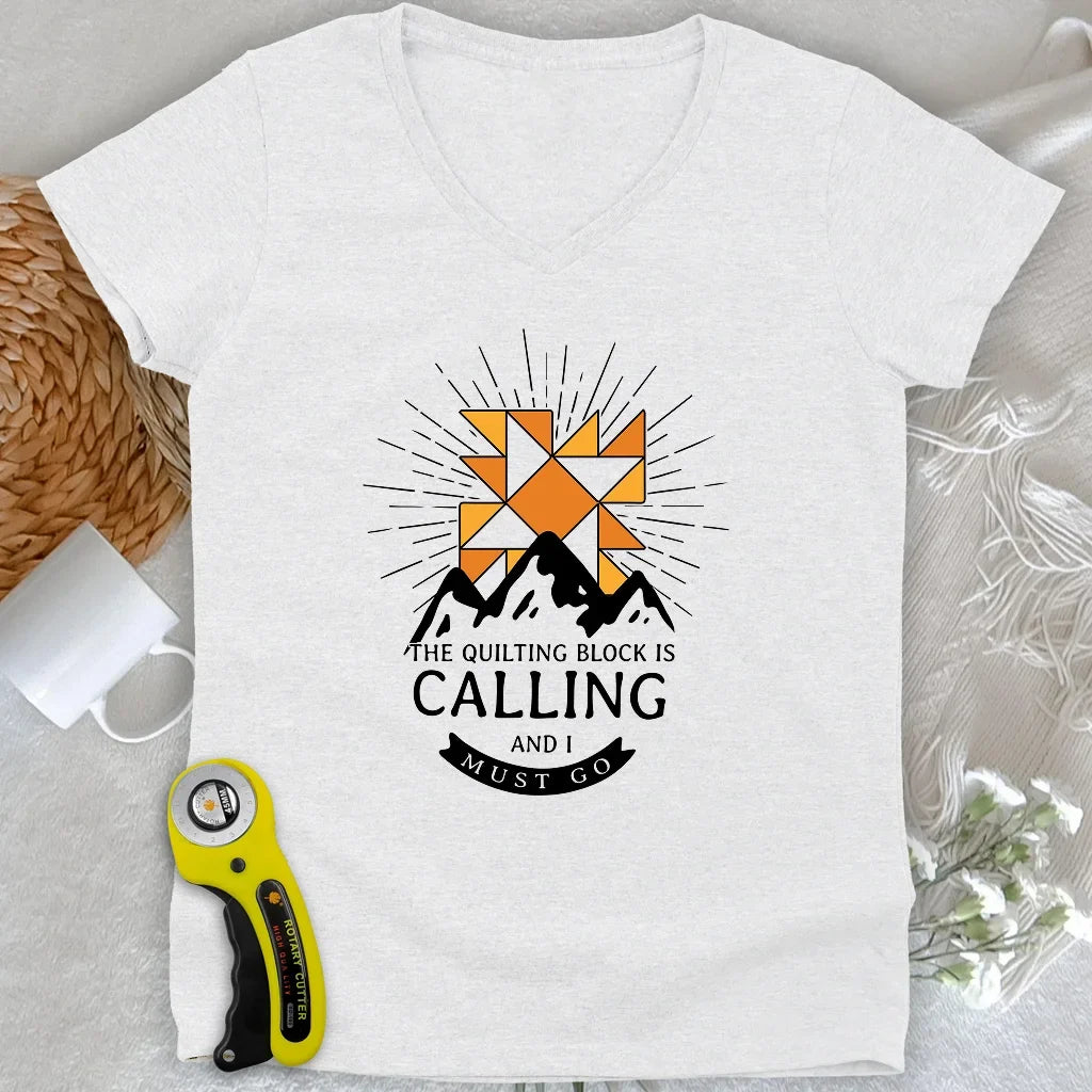 Quilt Block Calling Lady V-neck