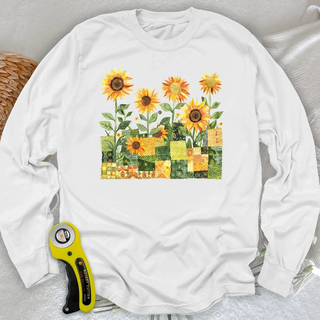 Quilted Sunflower Field Long Sleeve T-shirt
