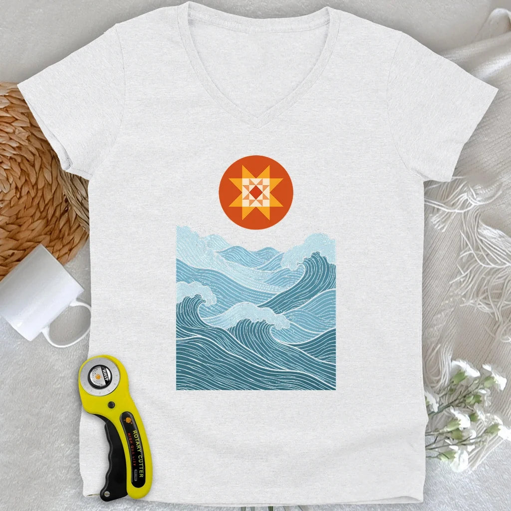Quilted Sunset Ocean Lady V-neck