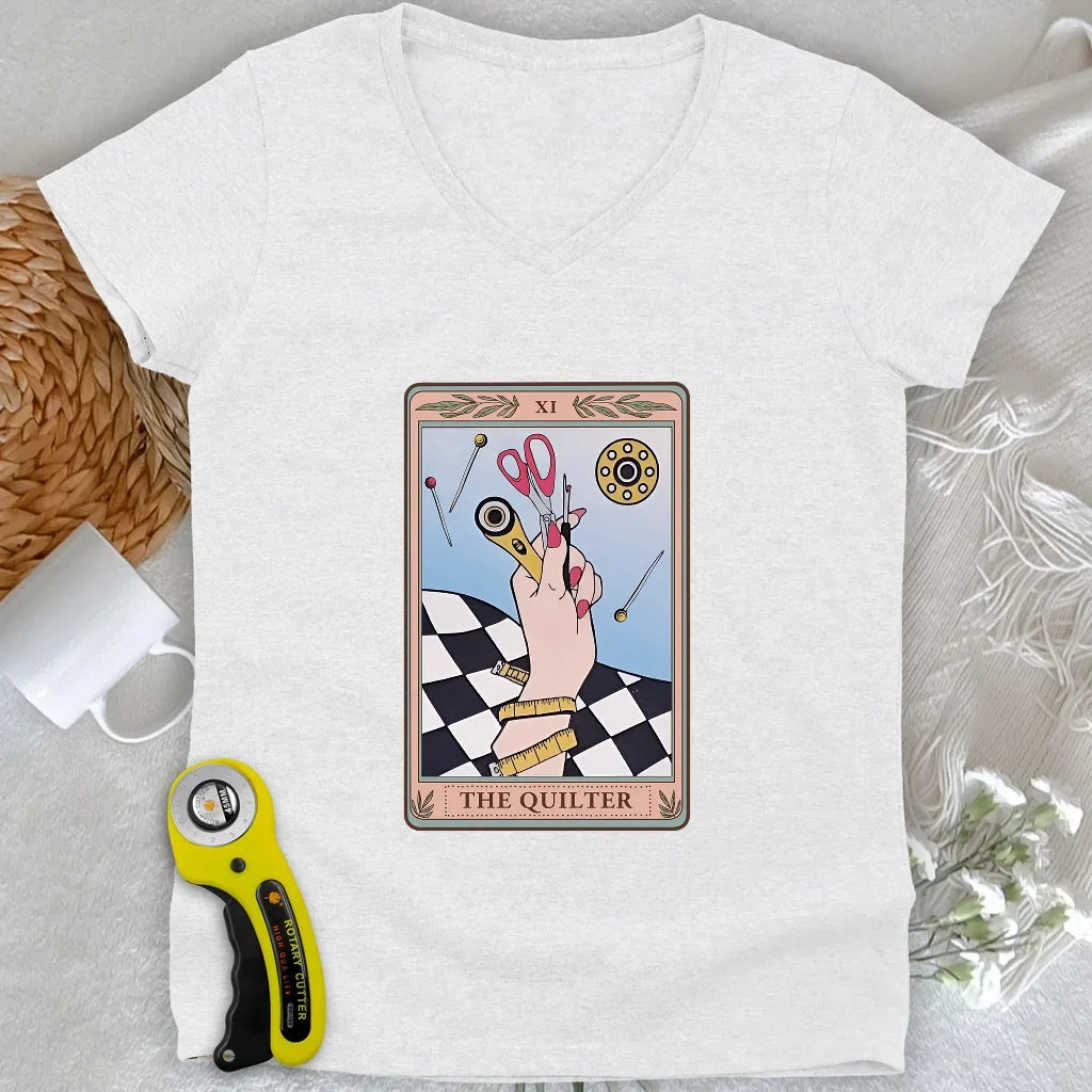 Quilter Tarot Lady V-neck