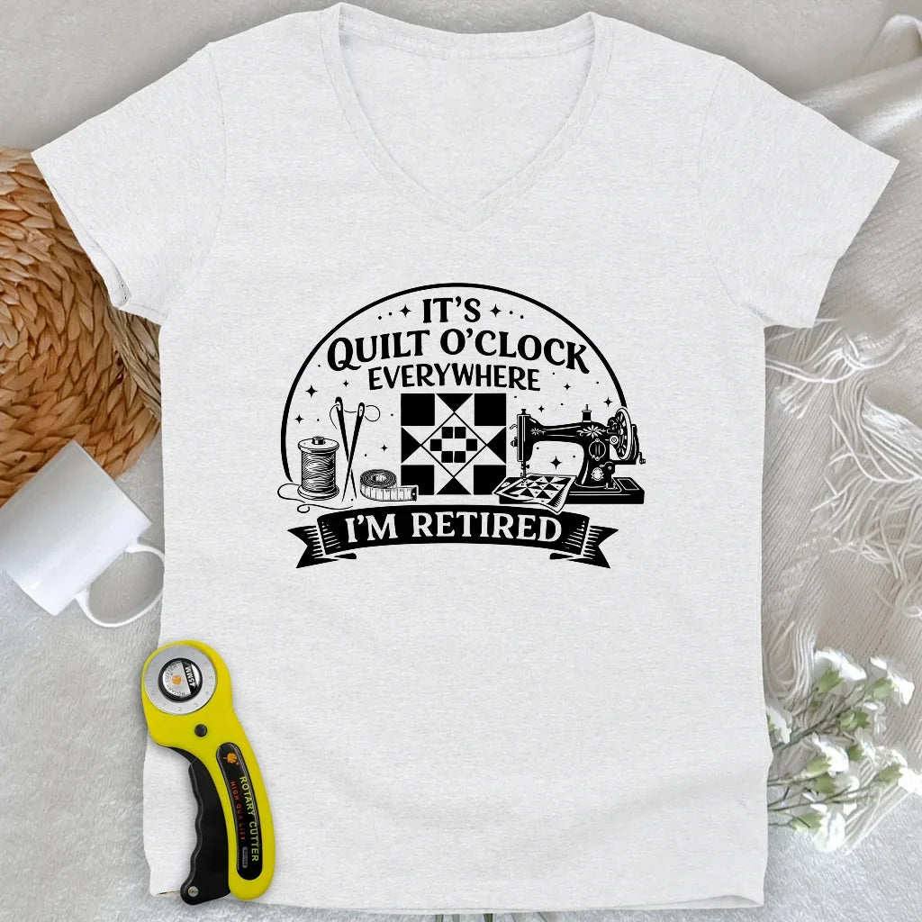 Retired Quilter Lady V-neck
