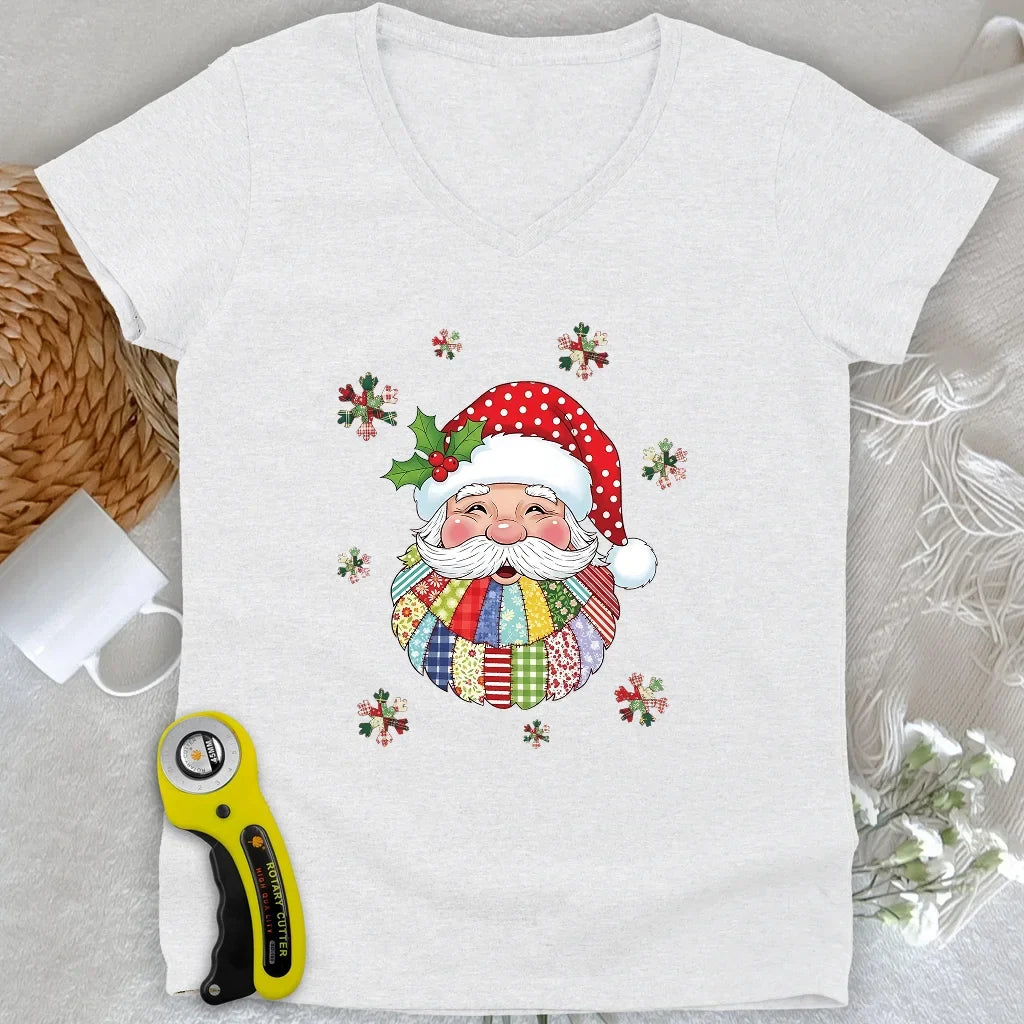 Santa Claus Patch Lady V-neck