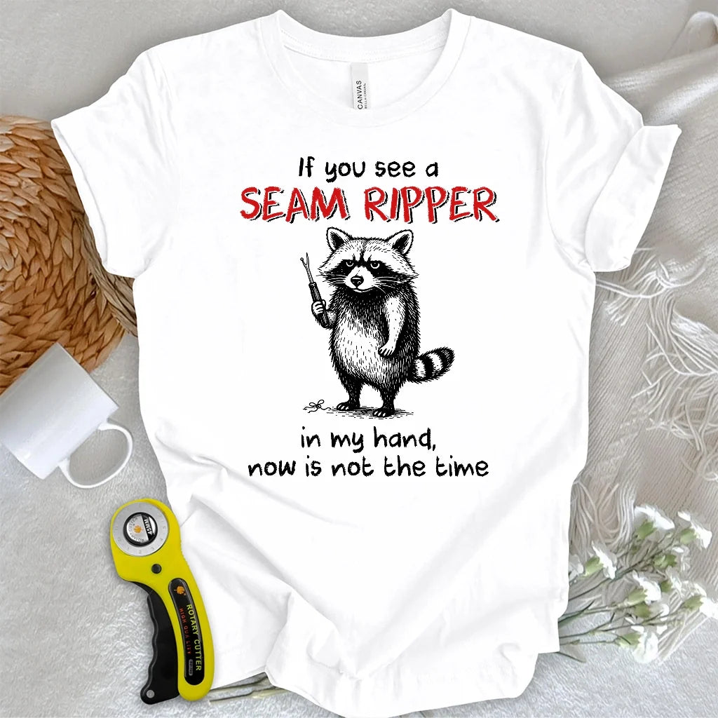 Seam Ripper Warning Raccoon T-shirt