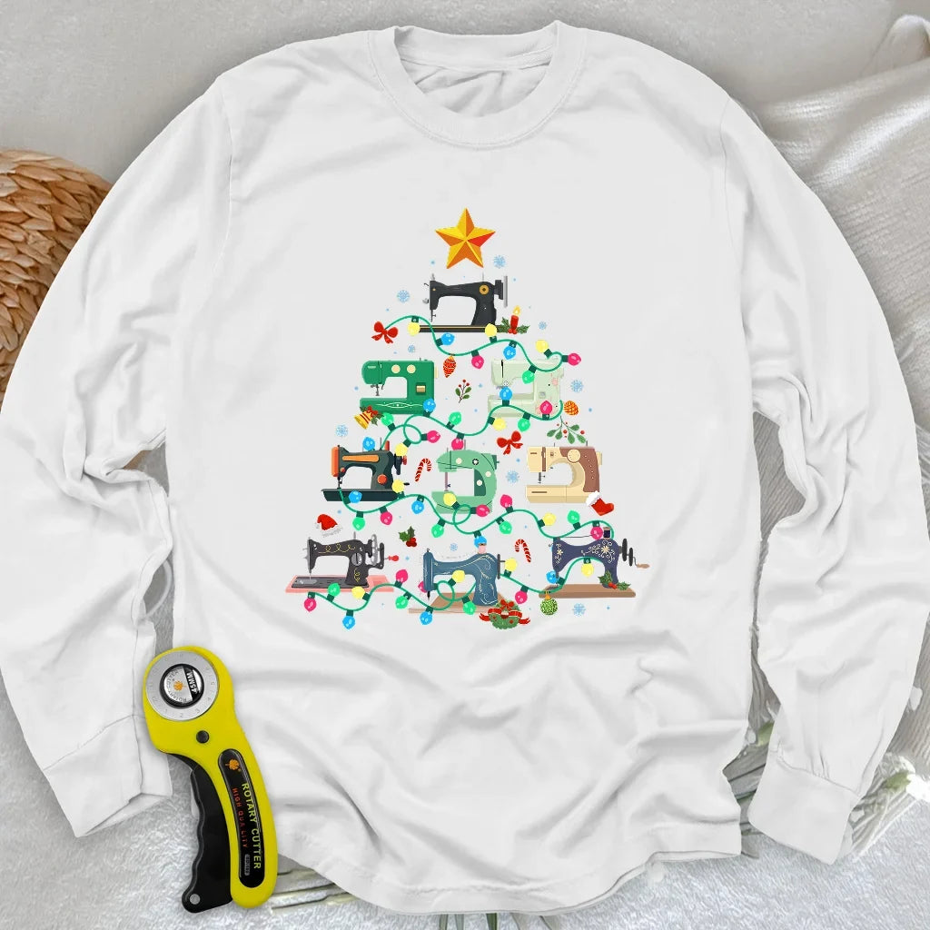 Sewing Christmas Tree Long Sleeve T-shirt