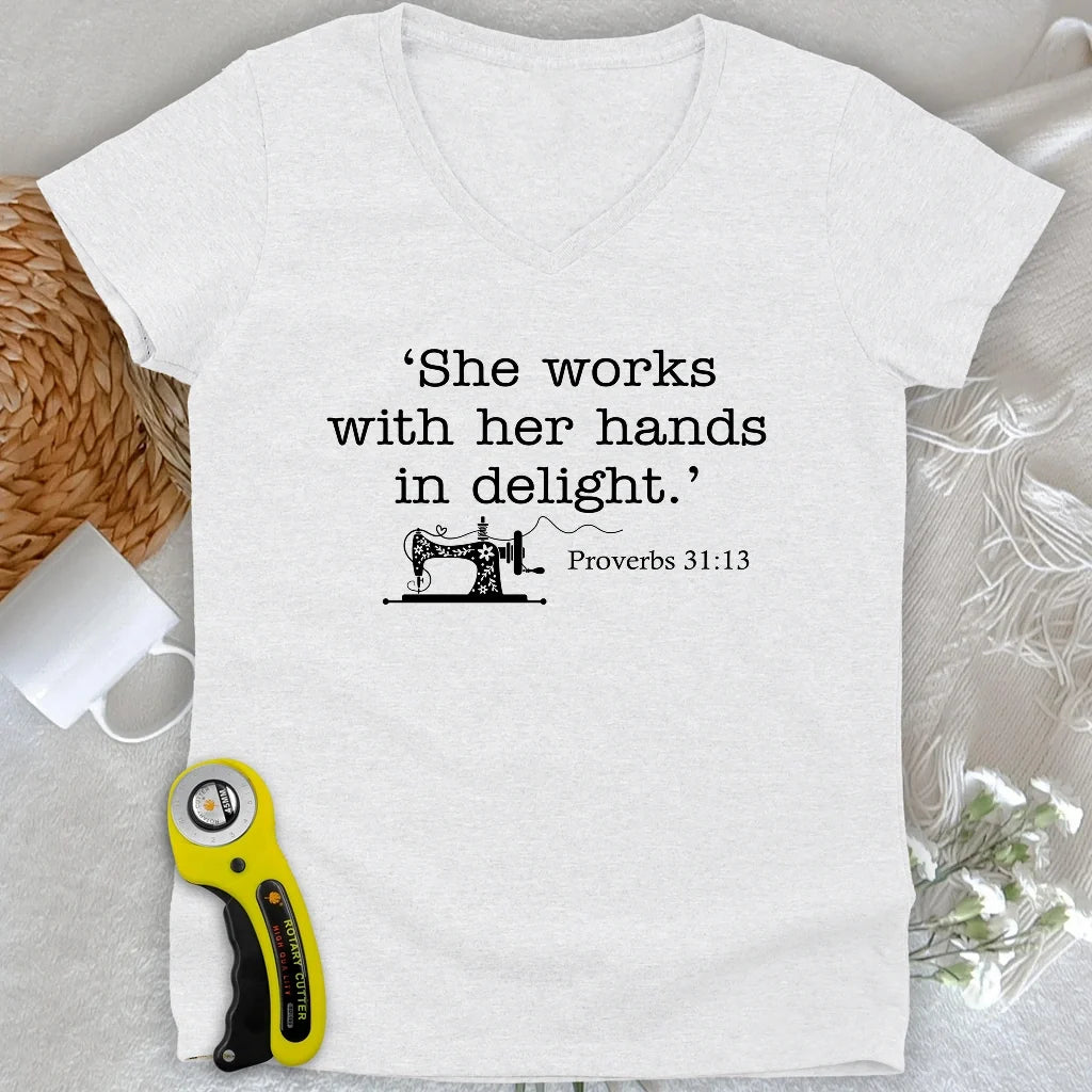 Sewing In Bible Lady V-neck