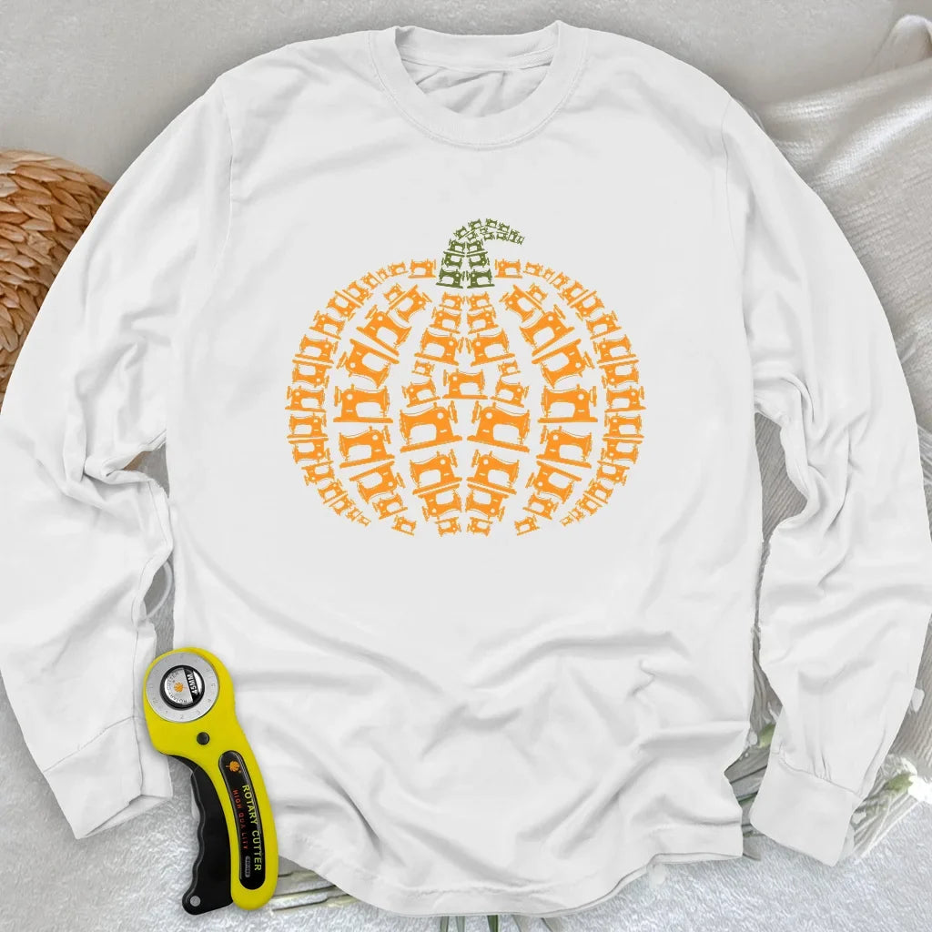 Sewing Machine Pumpkin Long Sleeve T-shirt