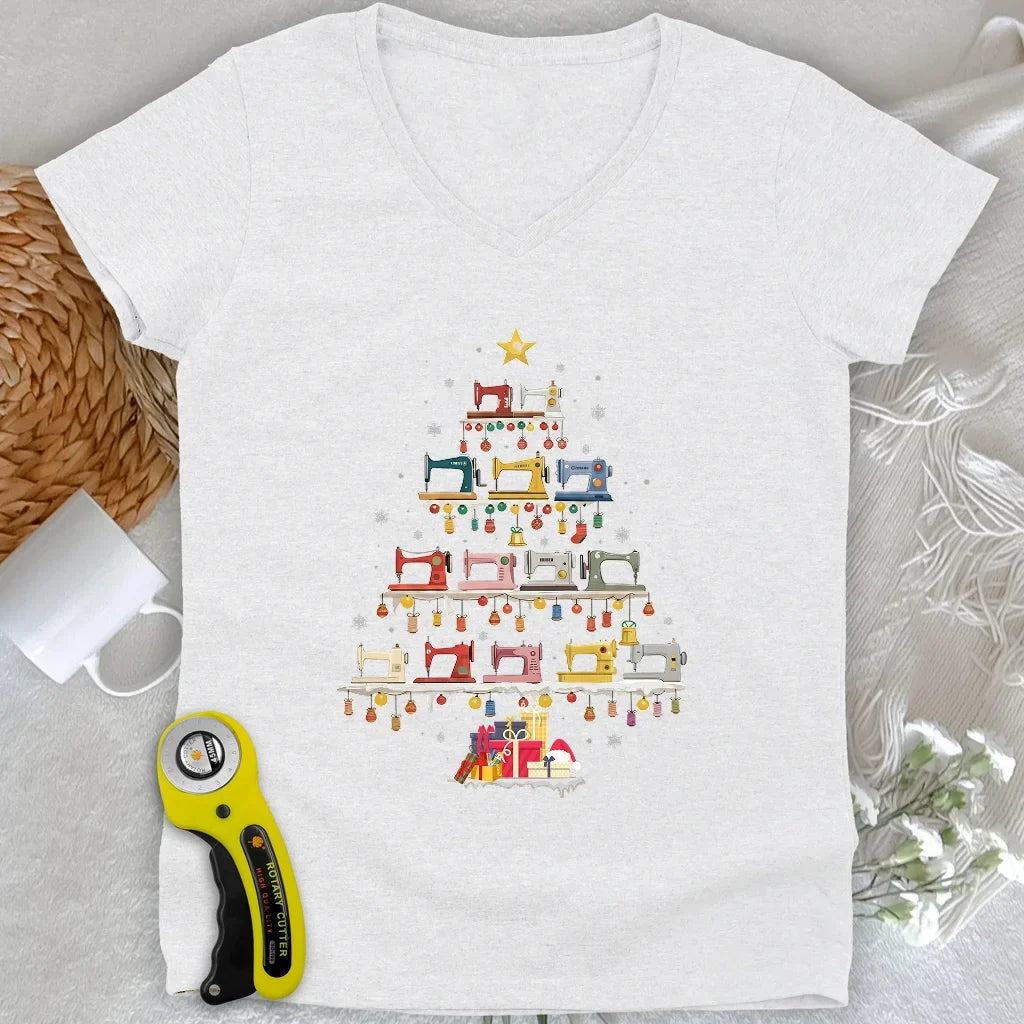 Sewing Machine Tree Lady V-neck