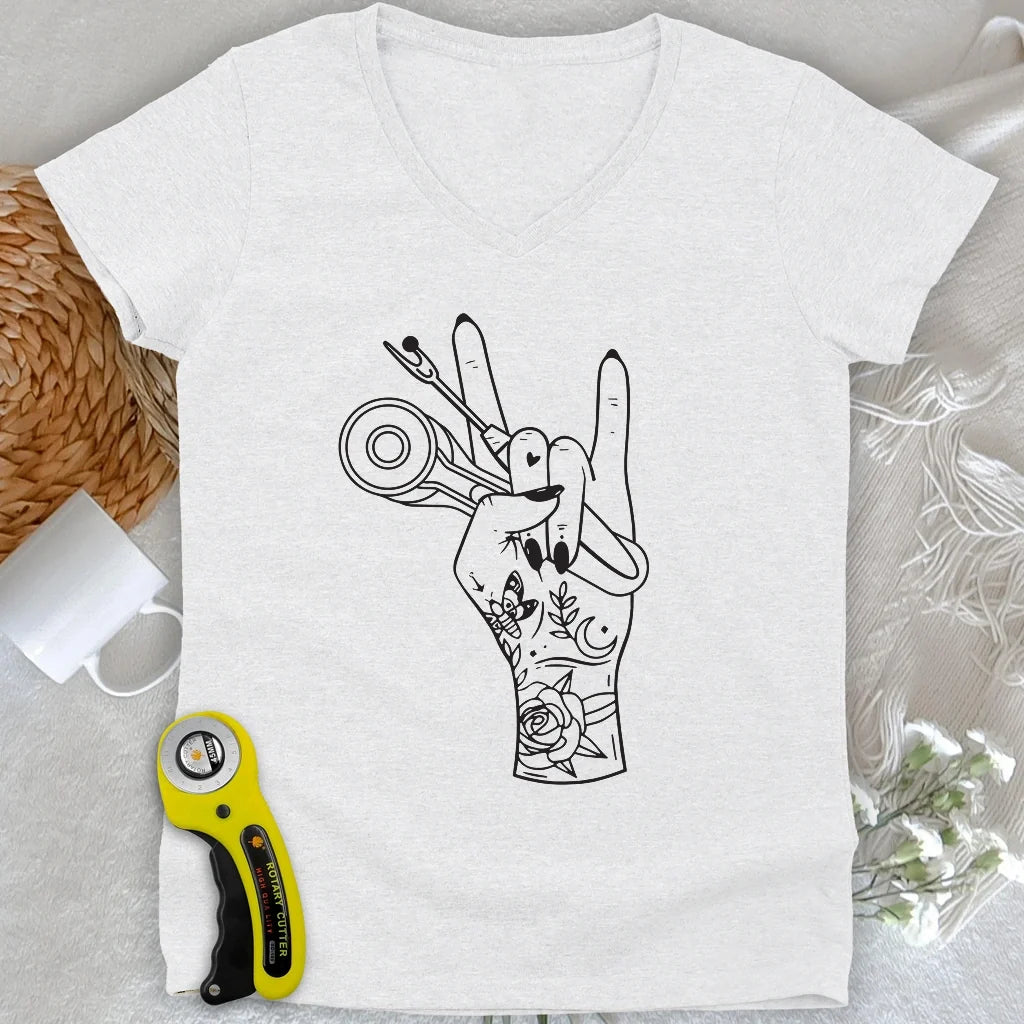 Sewing Rock Lady V-neck