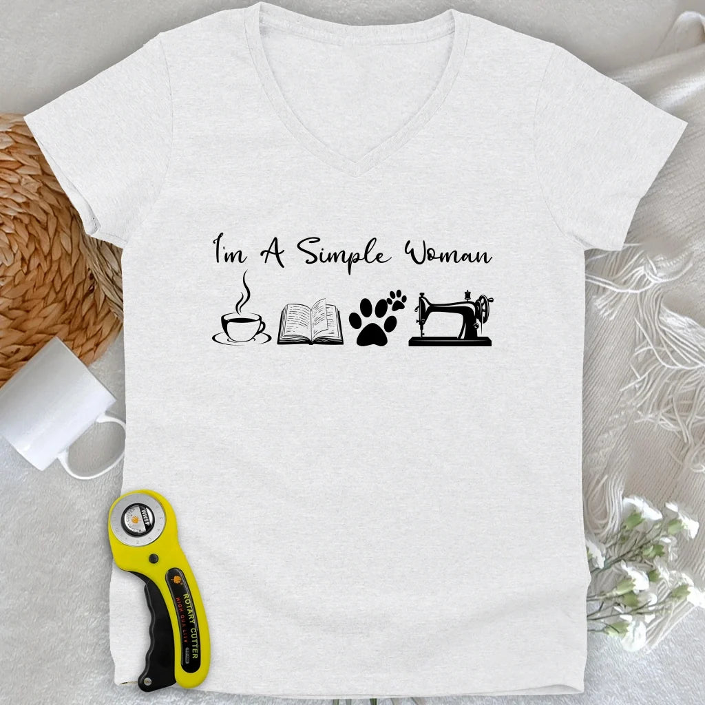 Sewing Woman Lady V-neck