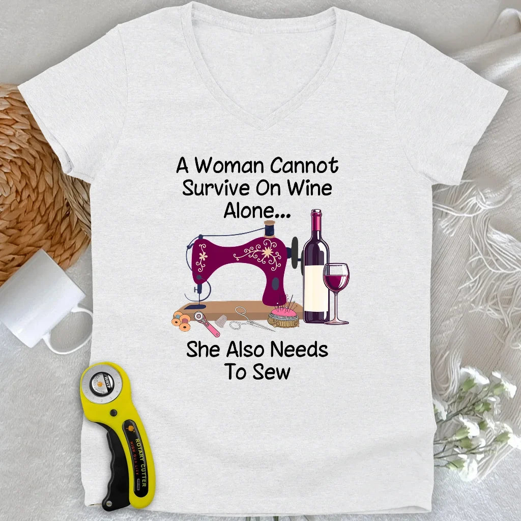 Sewing and Wining Lady V-neck