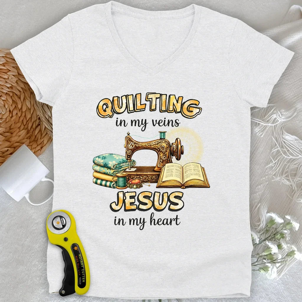 Sewn With Jesus Lady V-neck