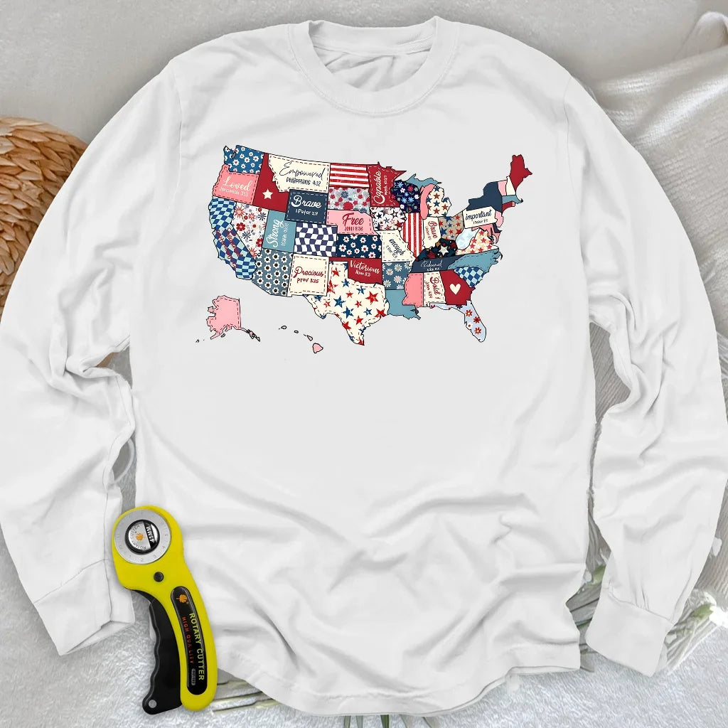 USA Quilt Map Long Sleeve T-shirt