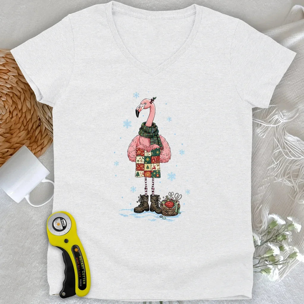 Winter Flamingo Lady V-neck